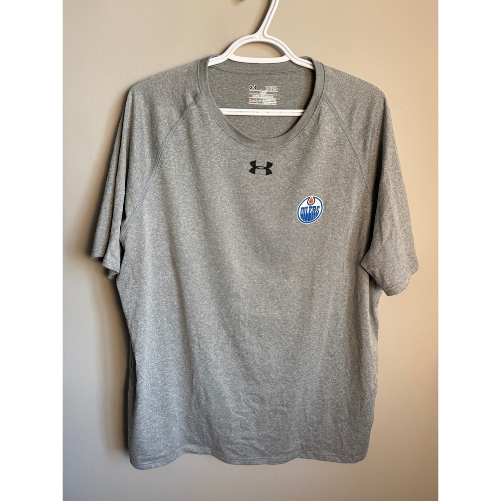 Under Armour Mens Gray Edmonton Oilers HeatGear Shirt XL NHL Hockey Activewear